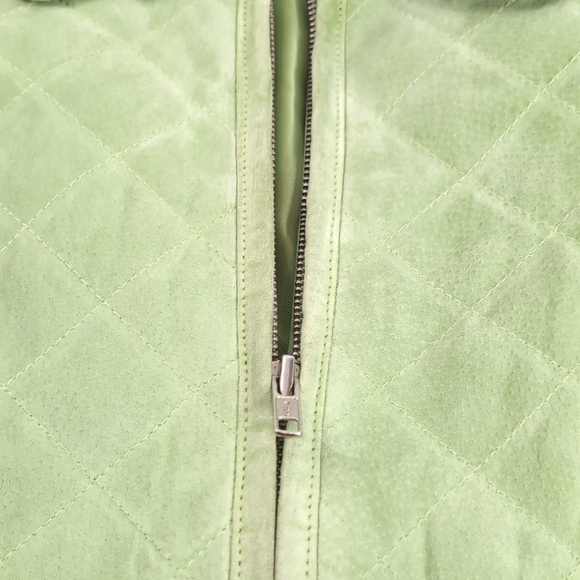 Vintage Women's Passports Lime Green Quilted Leather Suede Jacket 14 - Picture 15 of 16
